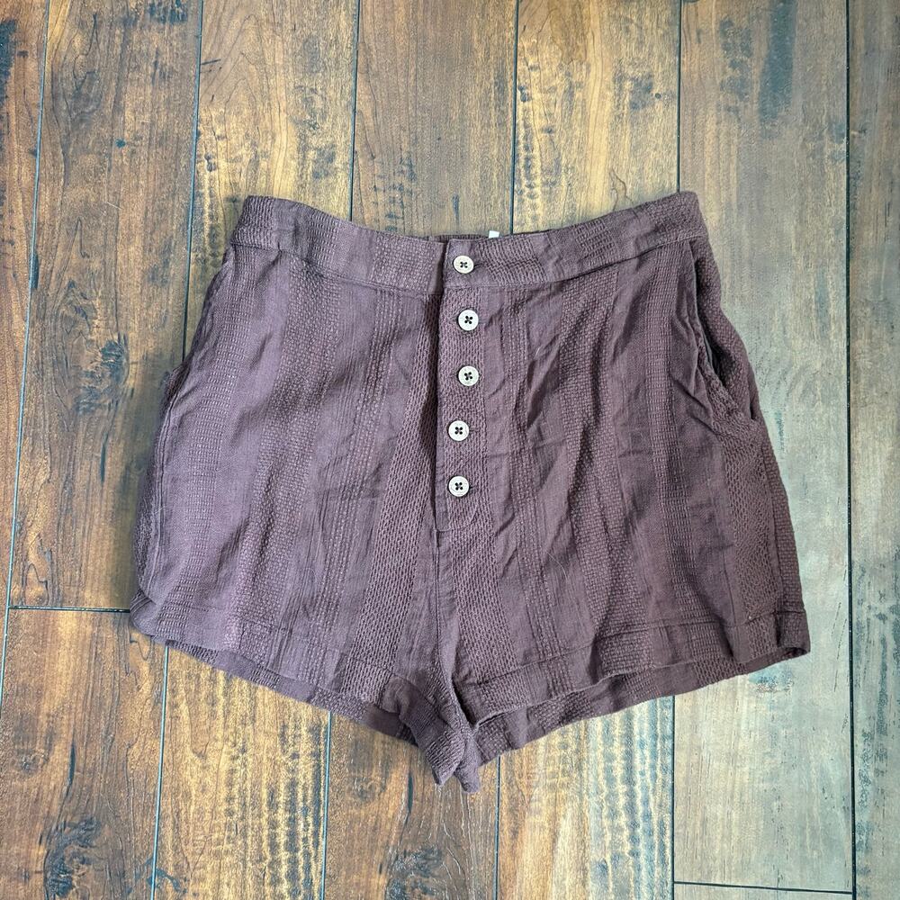 Free People Shorts Womens M Brown Textured High Waisted Button Fly Boho Pockets